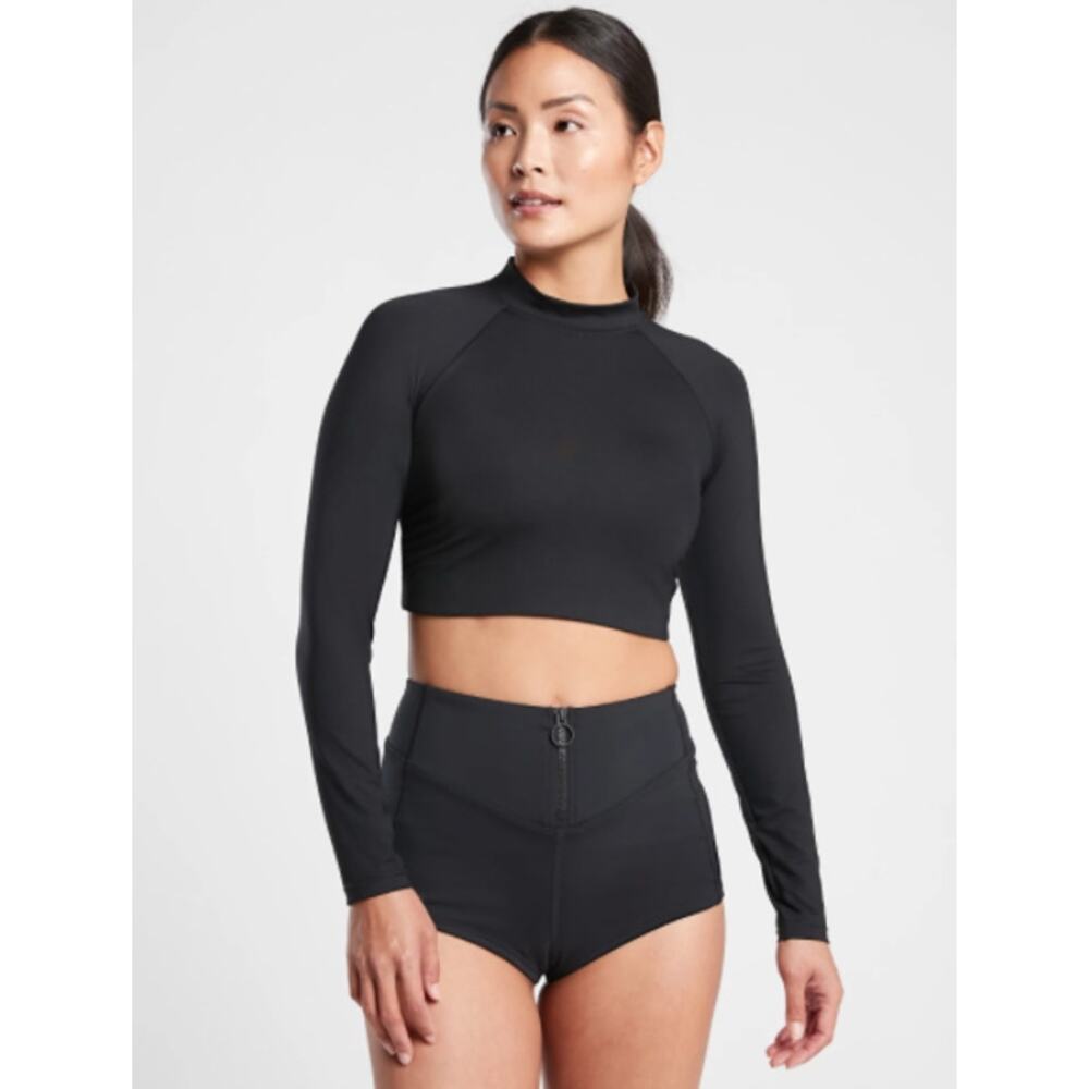 Athleta XL black North Point Cropped Rashguard longsleeve top swim bathing suit